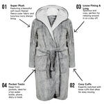 OLIVIA ROCCO Women's Shimmer Grey Plush Fleece Hooded Robe With Ultra Soft Sherpa Lining