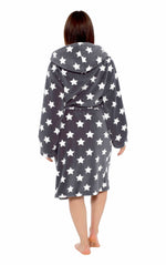 OLIVIA ROCCO Hooded Plush Fleece Robe Star Grey With Ultra Soft Sherpa Fur Lining