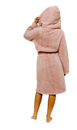 OLIVIA ROCCO Teddy Fleece Hooded Robe Dusky Pink With Sherpa Lining Ultra Soft Dressing