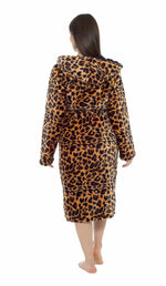 OLIVIA ROCCO Women's Leopard Plush Fleece Hooded Robe With Sherpa Lining Cosy Thermal