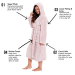OLIVIA ROCCO Women's Pink Snuggle Fleece Hooded Robe Velvet Touch Dressing Gown Super Soft Cosy Home Loungewear