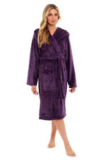 OLIVIA ROCCO Women's Hooded Plush Fleece Dressing Gown Ultra-Soft Velvet Bathrobe