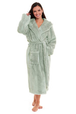 OLIVIA ROCCO Womens Sage Green Fleece Touch Hooded Robe Extra Long Ultra Soft Velvet-Feel