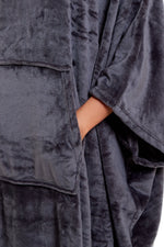 OLIVIA ROCCO Women's Oversized Hooded Poncho Blanket Plush Fleece Navy Charcoal Cosy Sofa and Bedroom Layering