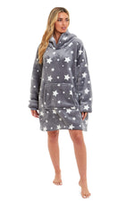 OLIVIA ROCCO Oversized Hooded Blanket Reversible Sherpa Fleece Grey Stars Easy Care
