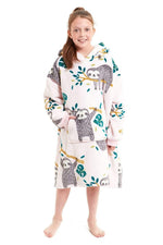OLIVIA ROCCO Kids Oversized Hooded Fleece Blanket With Sherpa Fur Elastic Cuffs Easy-Care Sofa and Bedroom Throw