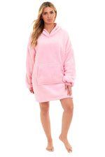 OLIVIA ROCCO Oversized Hooded Blanket Reversible Sherpa Fleece Grey And Pink For Adults