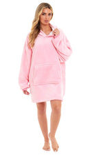 OLIVIA ROCCO Oversized Hooded Blanket Reversible Sherpa Fleece Grey And Pink For Adults