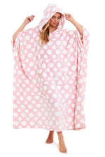 OLIVIA ROCCO Oversized Hooded Fleece Poncho Blanket Stars Polka Dots Easy Care for Cosy Home Layering