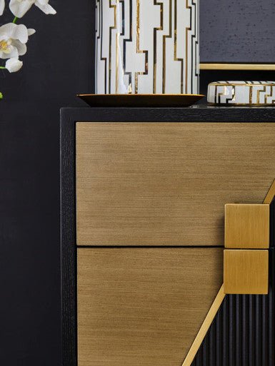 Davoli Black and Gold Two Drawer Side Table - Bargainia.com - 5018705991139