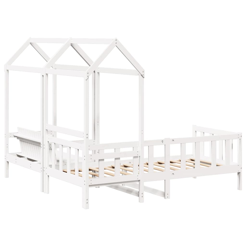 Day Bed and Bench Set with Roof without Mattress White 80x200 cm - Bargainia.com - 