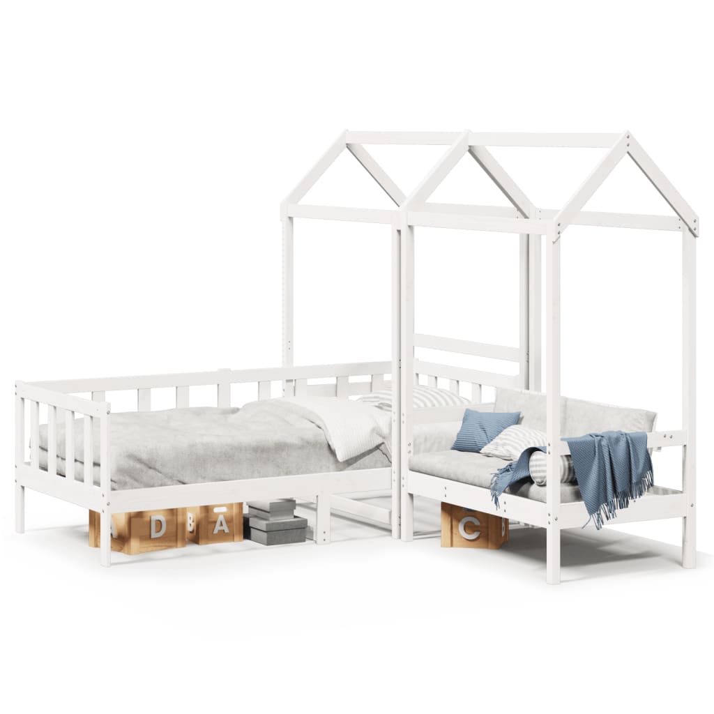 Day Bed and Bench Set with Roof without Mattress White 80x200 cm - Bargainia.com - 