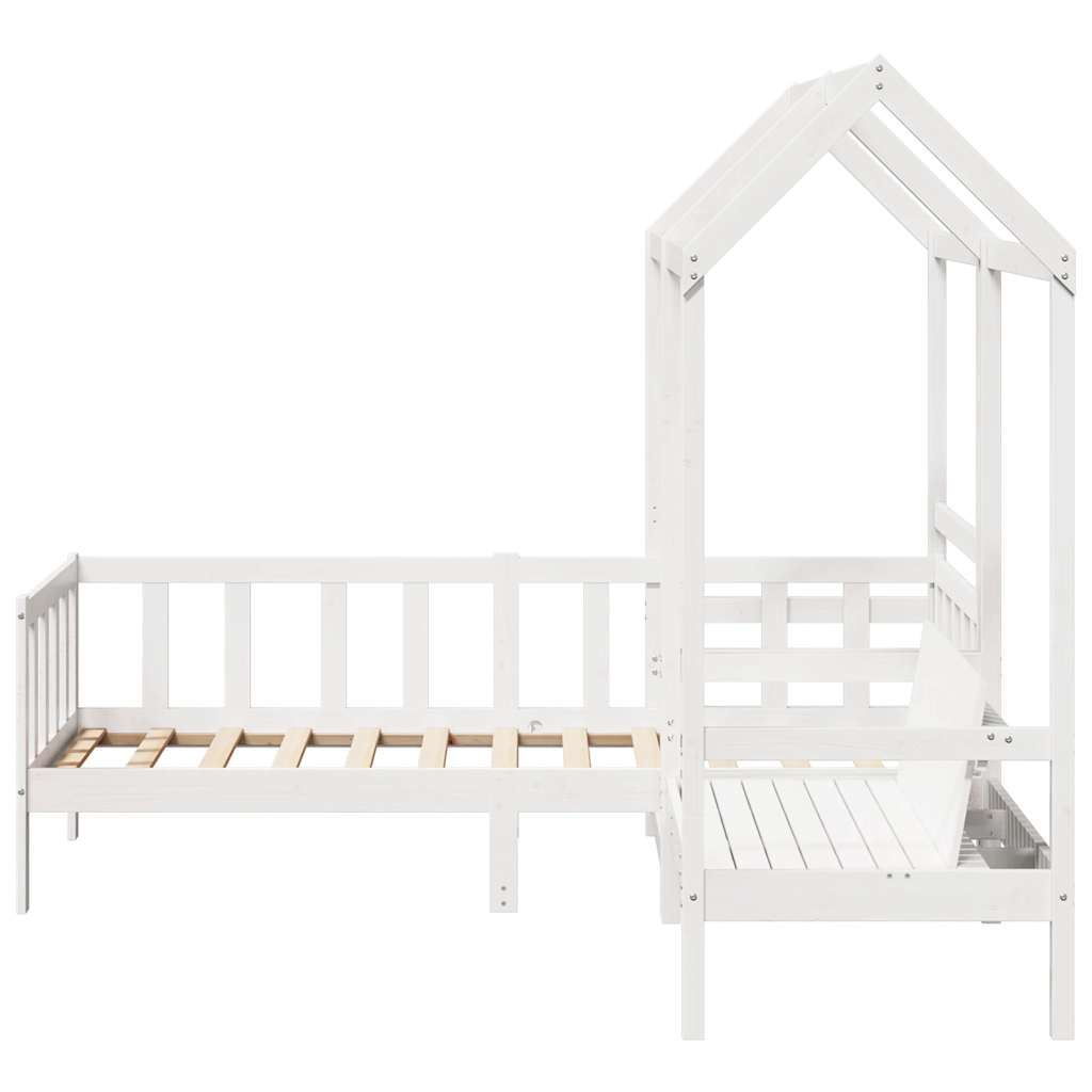 Day Bed and Bench Set with Roof without Mattress White 80x200 cm - Bargainia.com - 