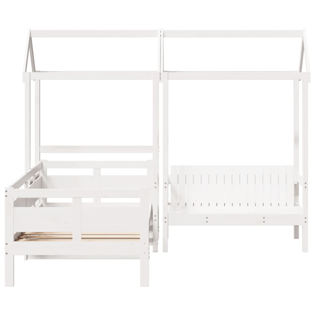Day Bed and Bench Set with Roof without Mattress White 80x200 cm - Bargainia.com - 