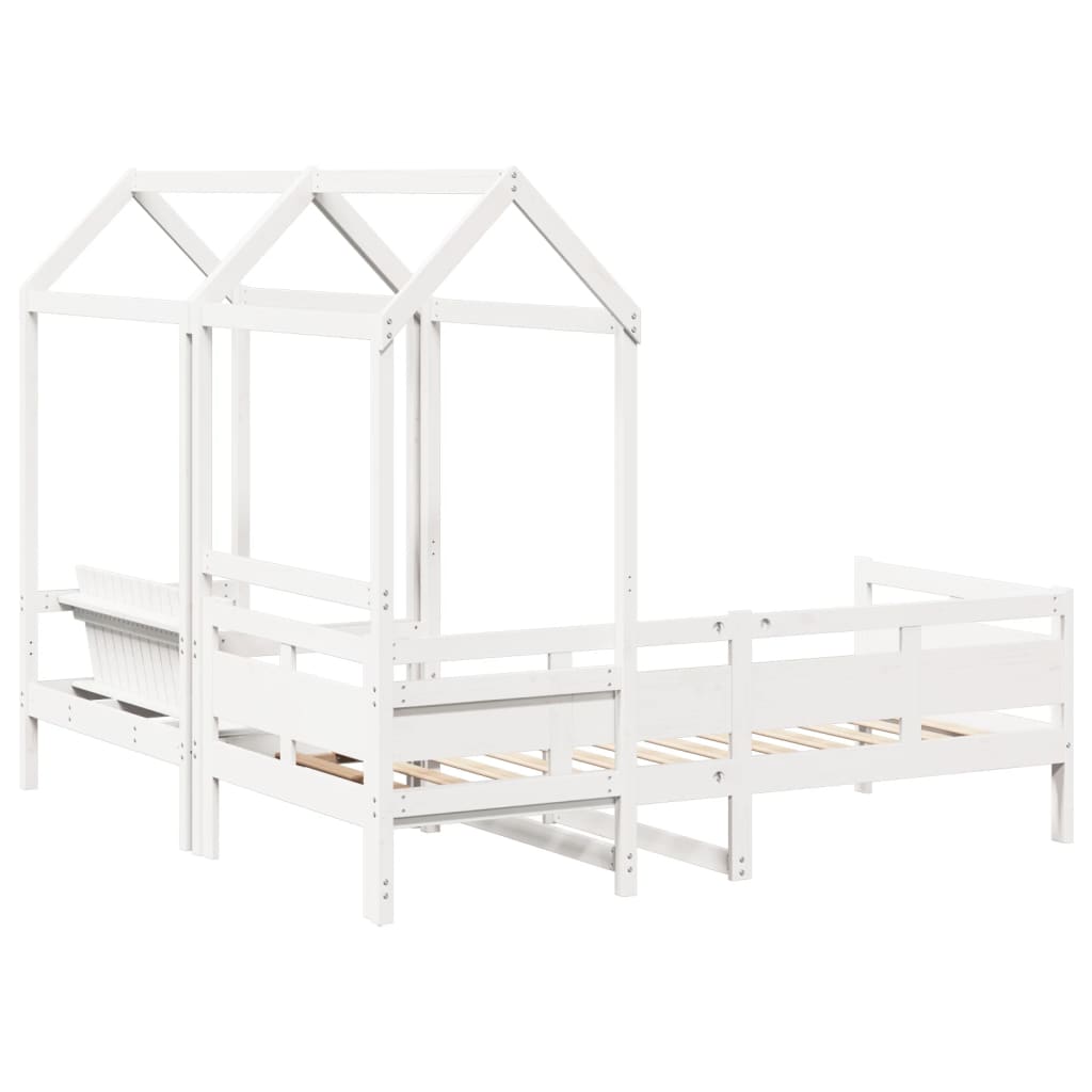 Day Bed and Bench Set with Roof without Mattress White 80x200 cm - Bargainia.com - 