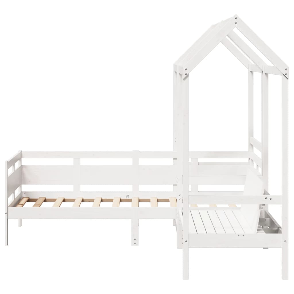 Day Bed and Bench Set with Roof without Mattress White 80x200 cm - Bargainia.com - 