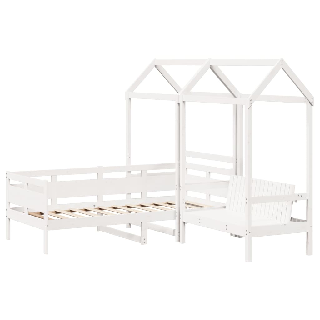 Day Bed and Bench Set with Roof without Mattress White 80x200 cm - Bargainia.com - 
