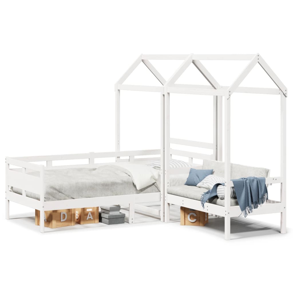 Day Bed and Bench Set with Roof without Mattress White 80x200 cm - Bargainia.com - 