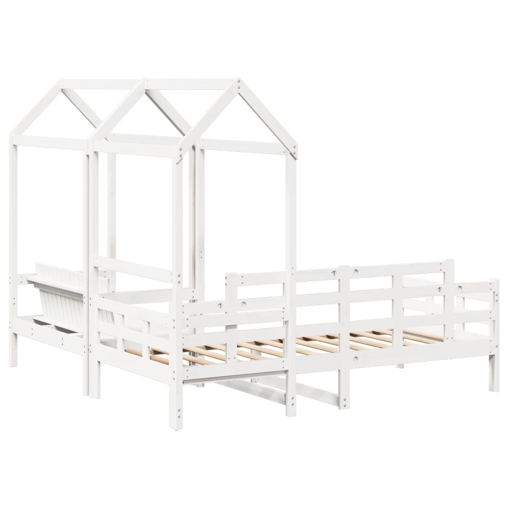 Day Bed and Bench Set with Roof without Mattress White 80x200 cm - Bargainia.com - 