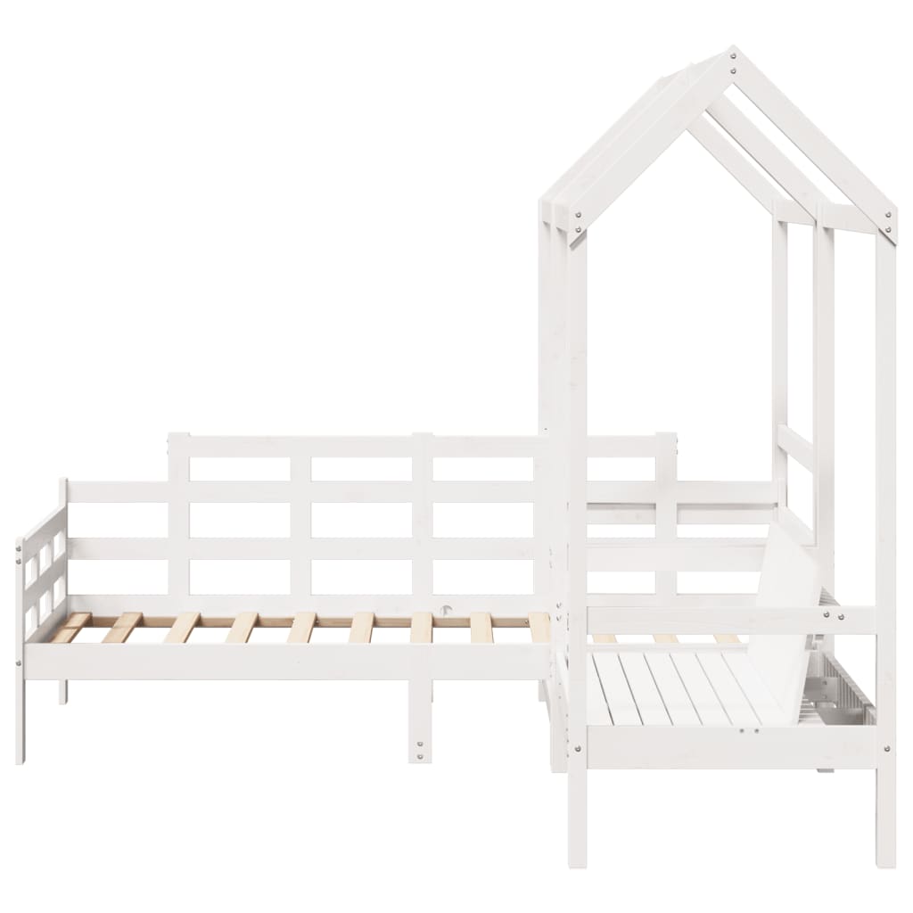 Day Bed and Bench Set with Roof without Mattress White 80x200 cm - Bargainia.com - 