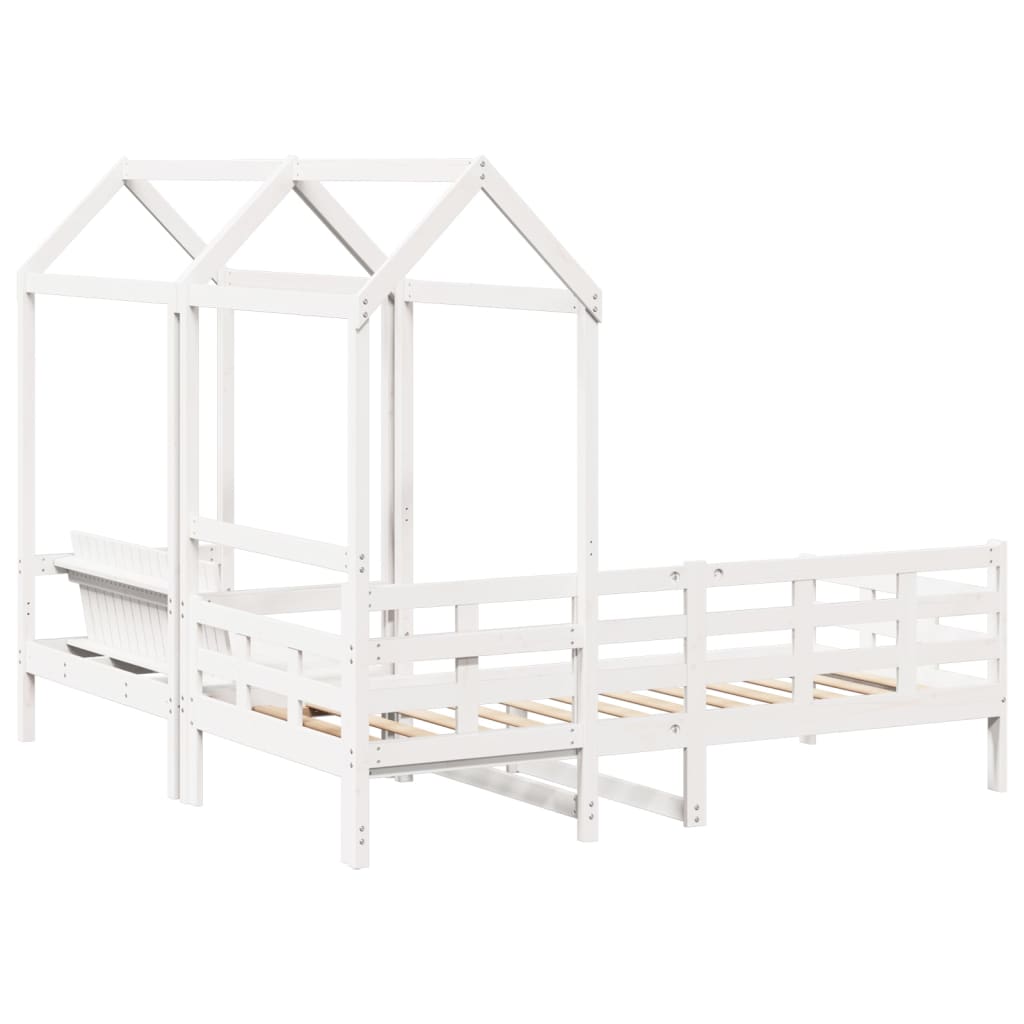 Day Bed and Bench Set with Roof without Mattress White 80x200 cm - Bargainia.com - 