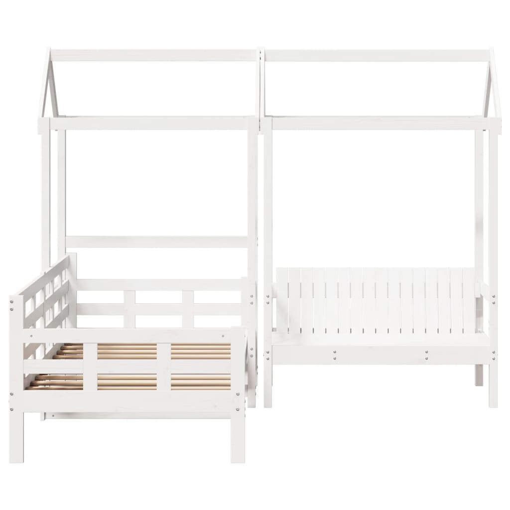 Day Bed and Bench Set with Roof without Mattress White 80x200 cm - Bargainia.com - 