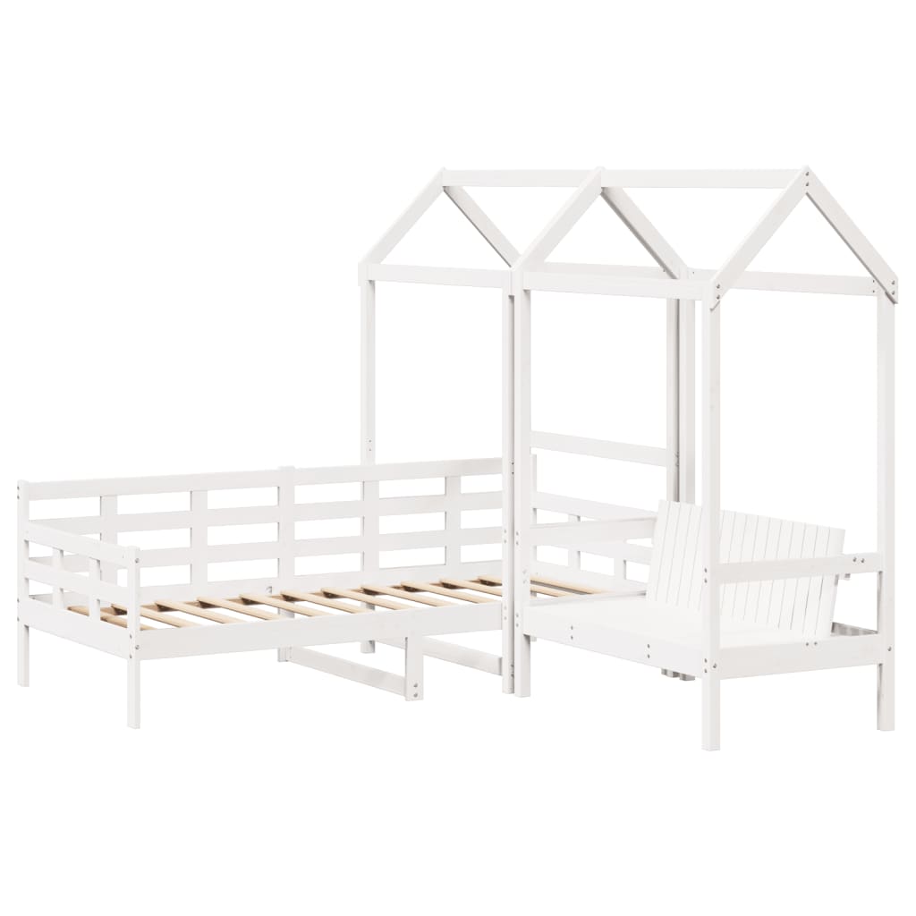 Day Bed and Bench Set with Roof without Mattress White 80x200 cm - Bargainia.com - 
