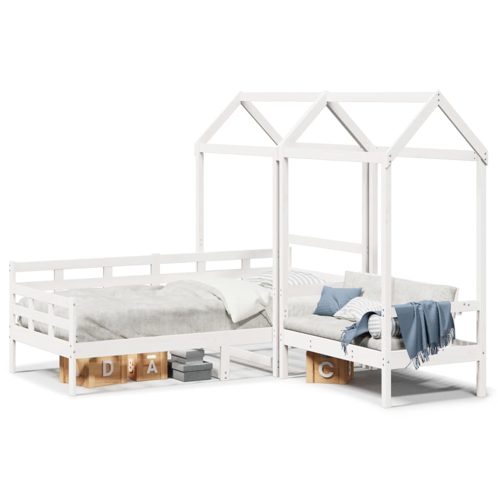 Day Bed and Bench Set with Roof without Mattress White 80x200 cm - Bargainia.com - 