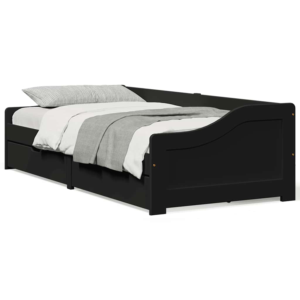 Day Bed with 2 Drawers without Mattress IRUN Black 90x200 cm - Bargainia.com - 