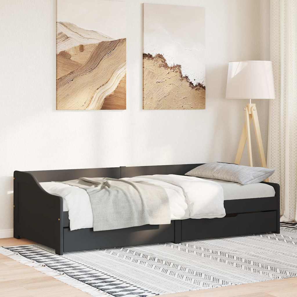 Day Bed with 2 Drawers without Mattress IRUN Black 90x200 cm - Bargainia.com - 