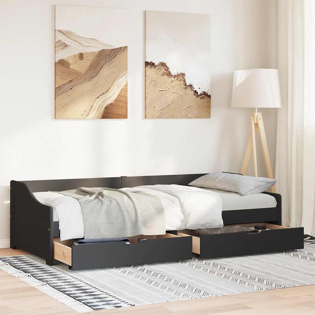 Day Bed with 2 Drawers without Mattress IRUN Black 90x200 cm - Bargainia.com - 