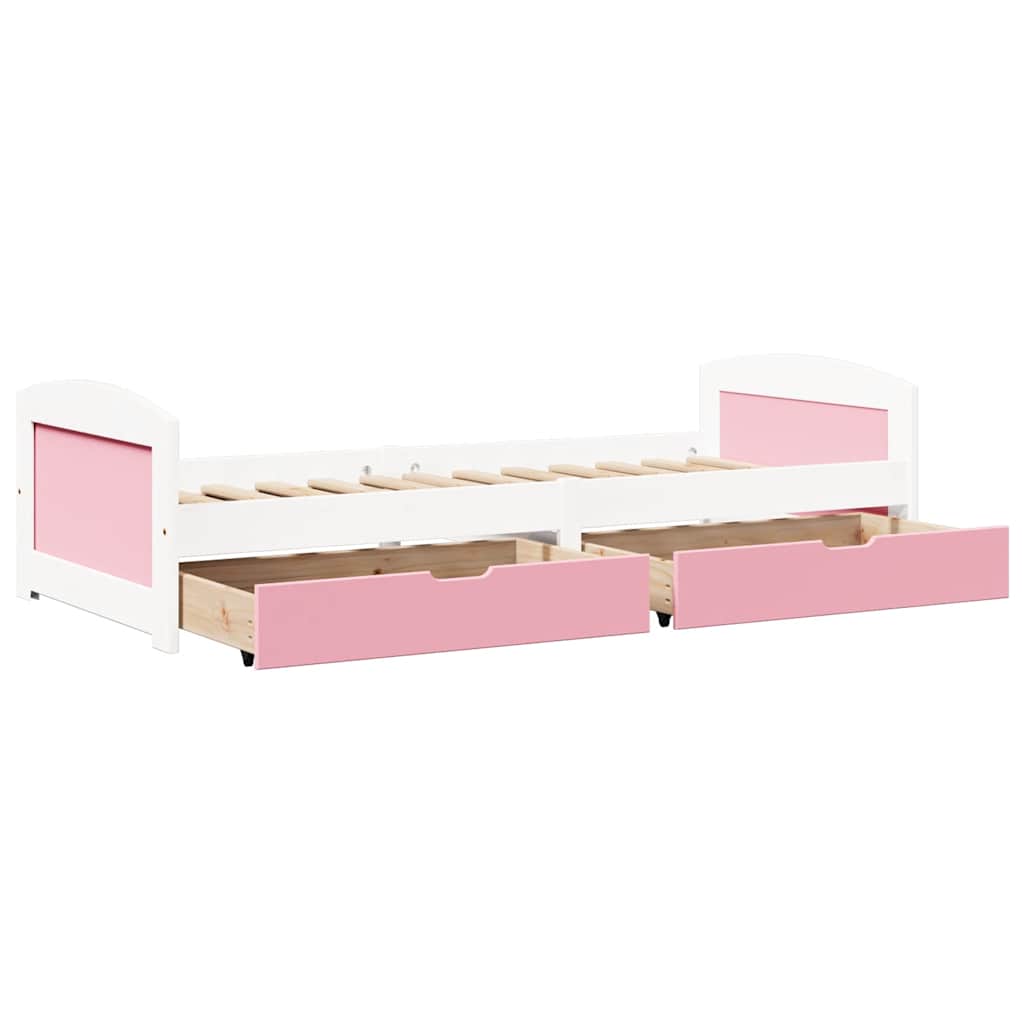 Day Bed with 2 Drawers without Mattress IRUN White&Pink 90x200 cm - Bargainia.com - 