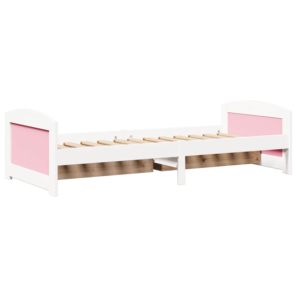 Day Bed with 2 Drawers without Mattress IRUN White&Pink 90x200 cm - Bargainia.com - 