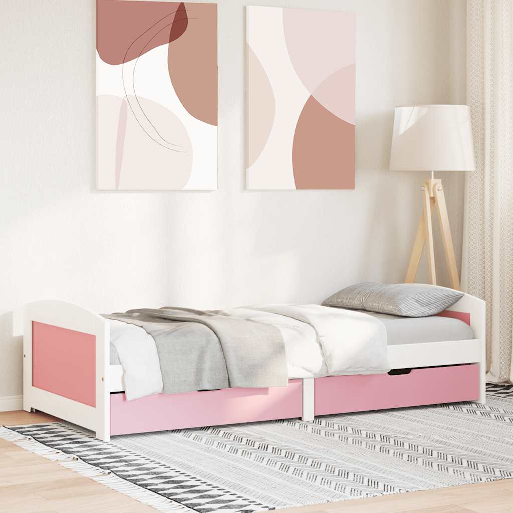 Day Bed with 2 Drawers without Mattress IRUN White&Pink 90x200 cm - Bargainia.com - 