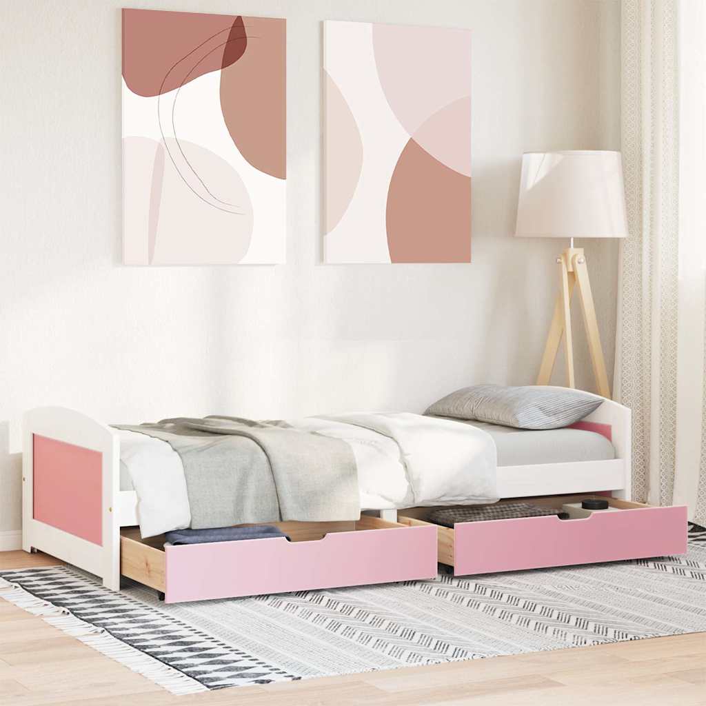 Day Bed with 2 Drawers without Mattress IRUN White&Pink 90x200 cm - Bargainia.com - 