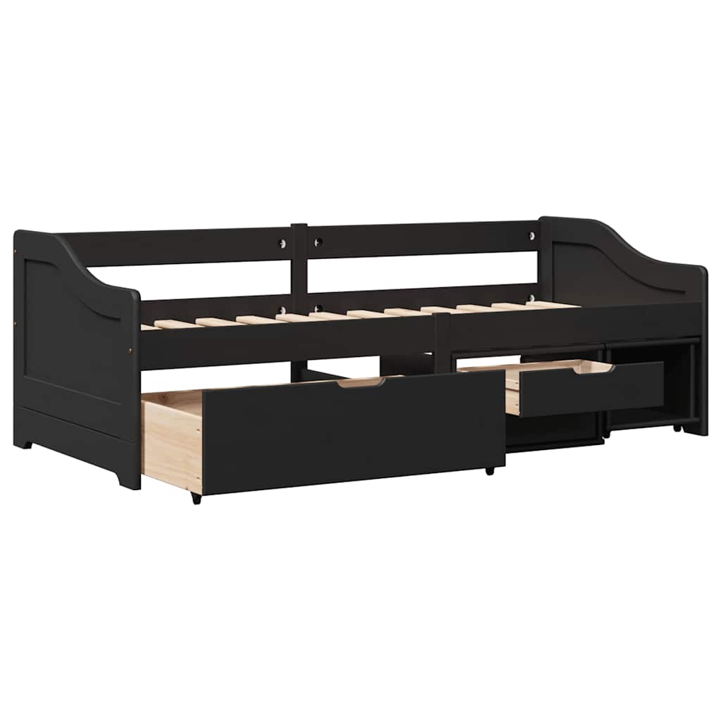 Day Bed with 3 Drawers without Mattress IRUN Black 90x200 cm - Bargainia.com - 