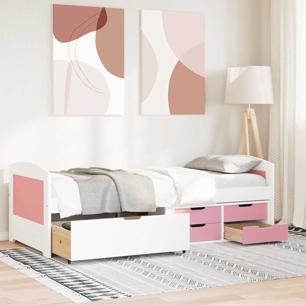Day Bed with 5 Drawers without Mattress IRUN White&Pink 90x200 cm - Bargainia.com - 