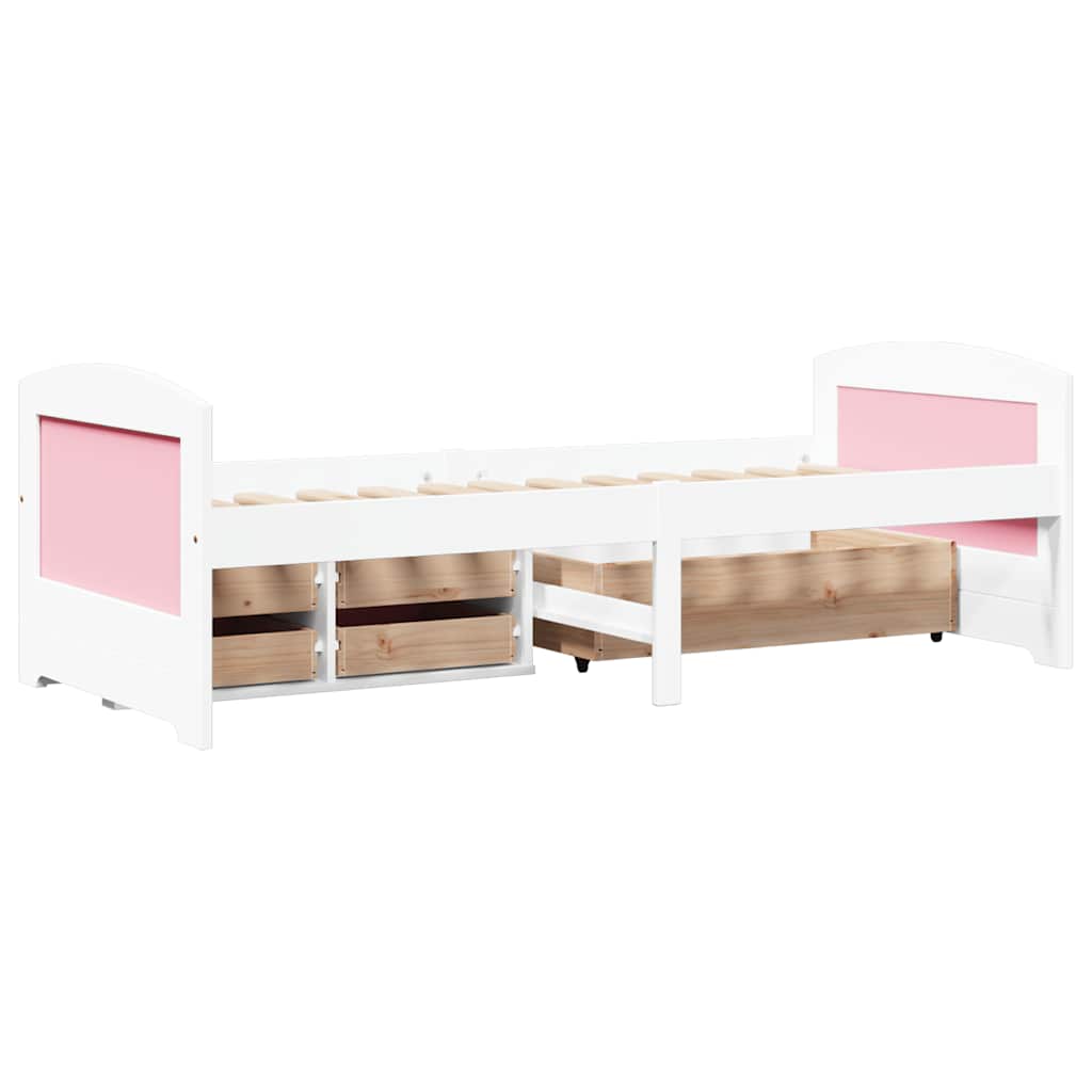 Day Bed with 5 Drawers without Mattress IRUN White&Pink 90x200 cm - Bargainia.com - 