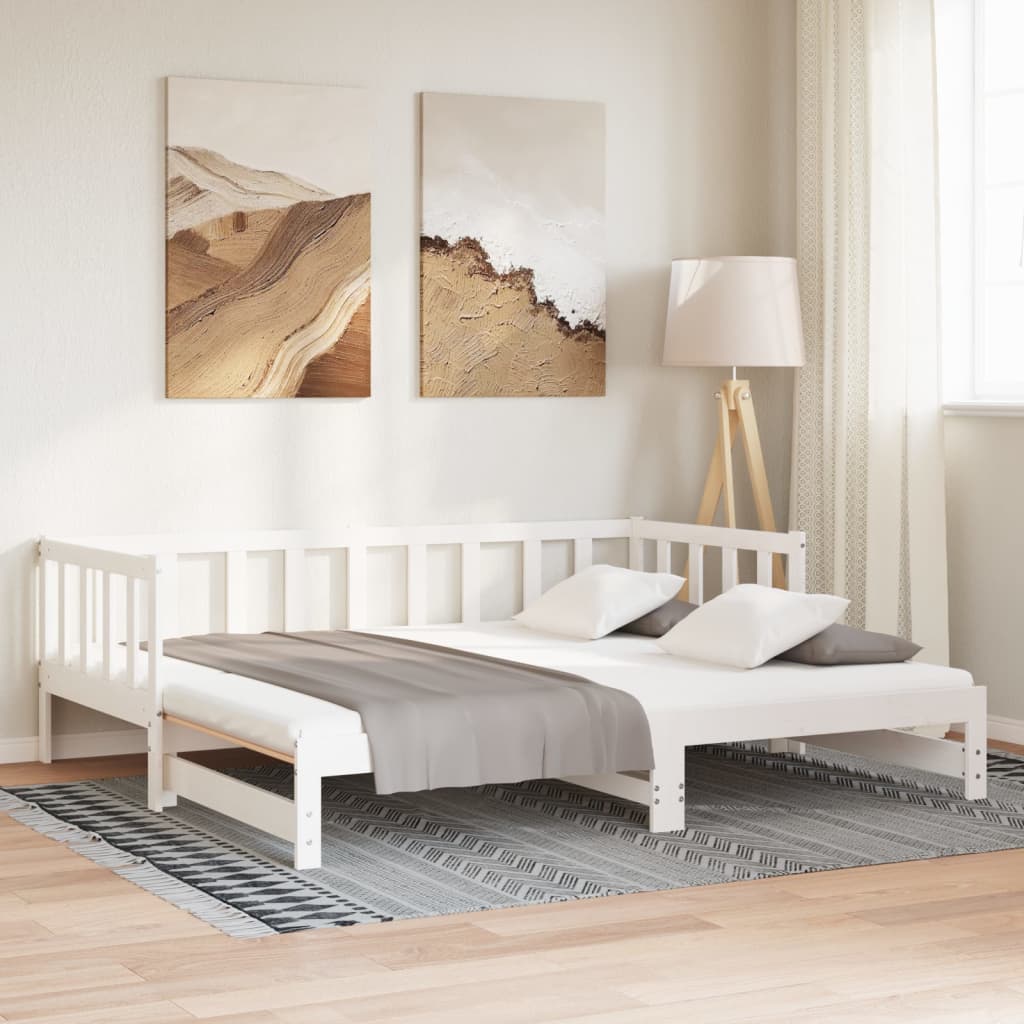 Day Bed with Trundle without Mattress White 80x200 cm Solid Wood - Bargainia.com - 