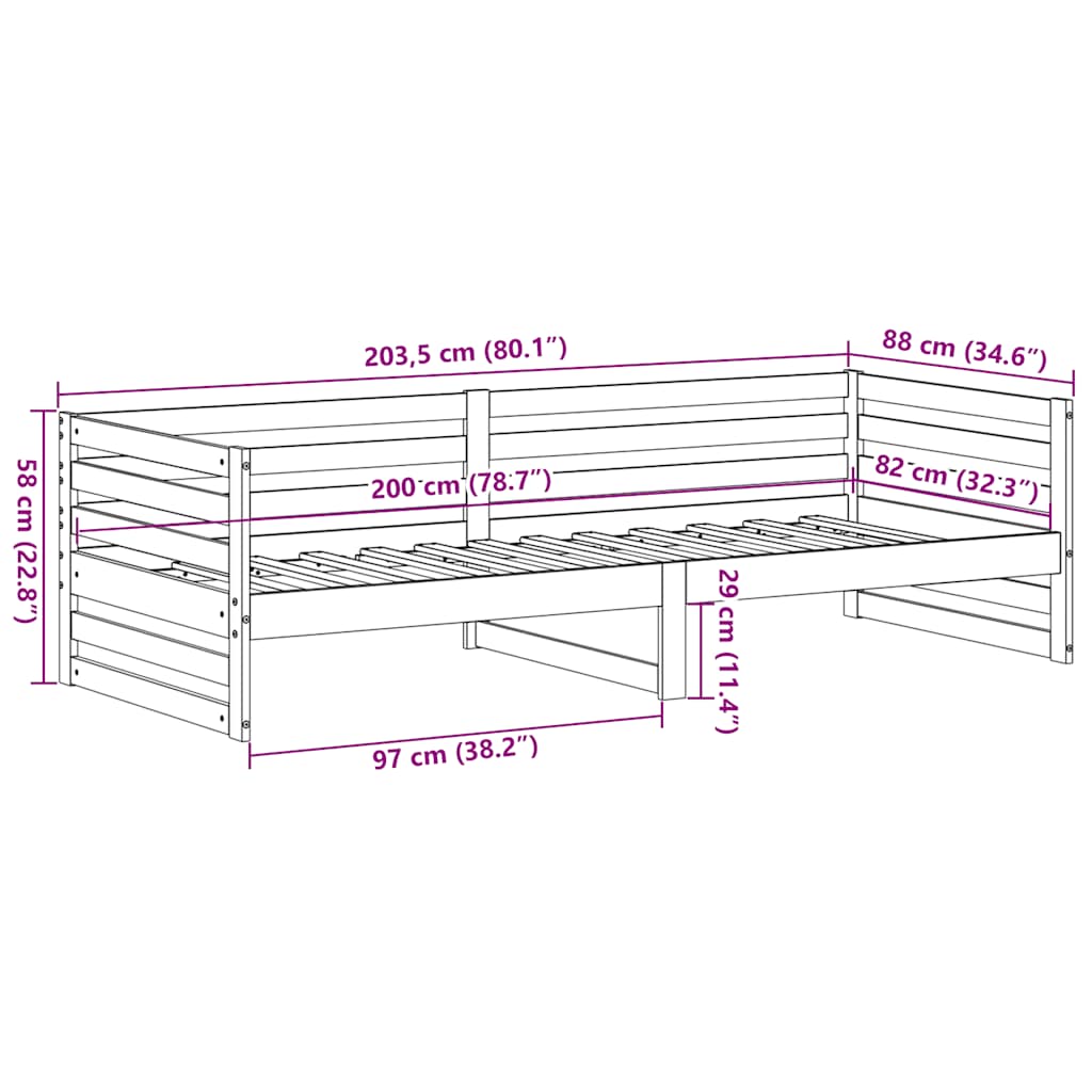 Day Bed without Mattress 80x200 cm Solid Wood Pine - Bargainia.com - 