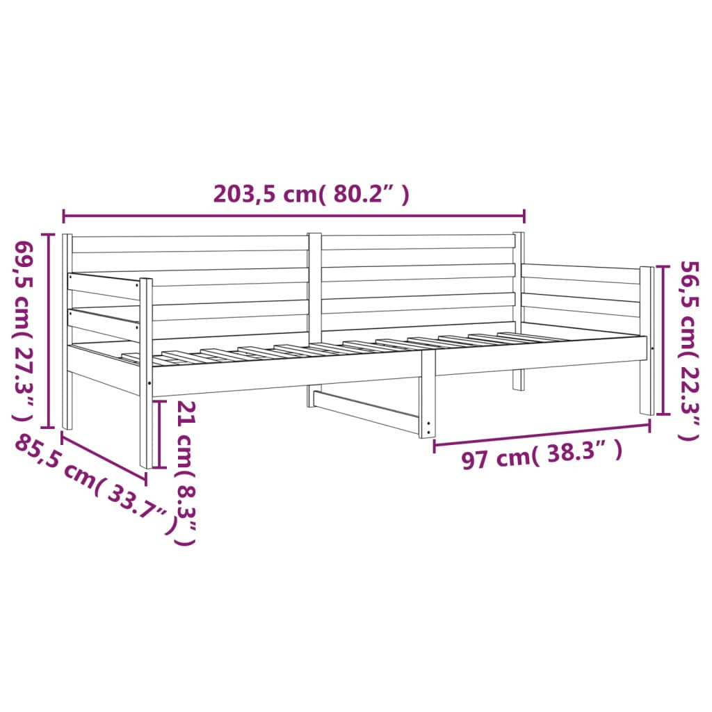 Day Bed without Mattress 80x200cm Solid Wood Pine - Bargainia.com - 