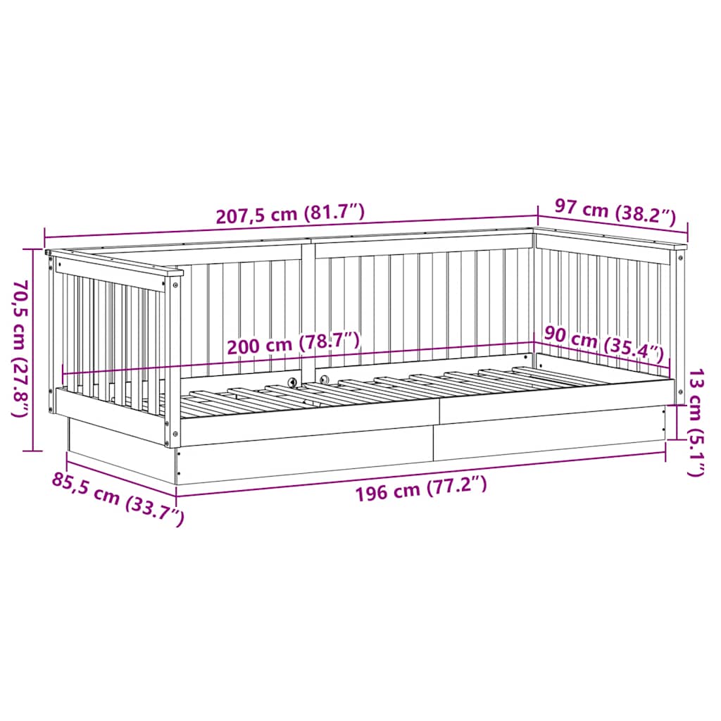 Day Bed without Mattress 90x200 cm Solid Wood Pine - Bargainia.com - 