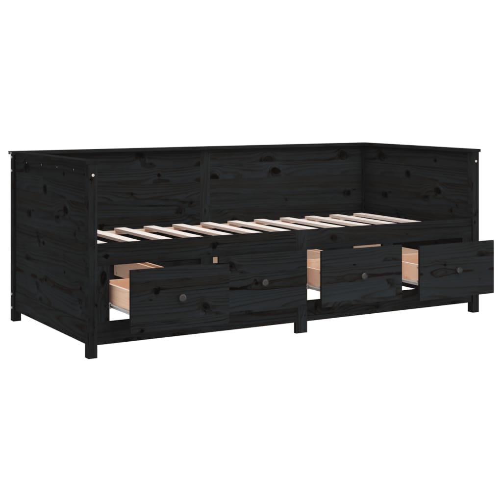 Day Bed without Mattress Black 75x190 cm Small Single Solid Wood Pine - Bargainia.com - 