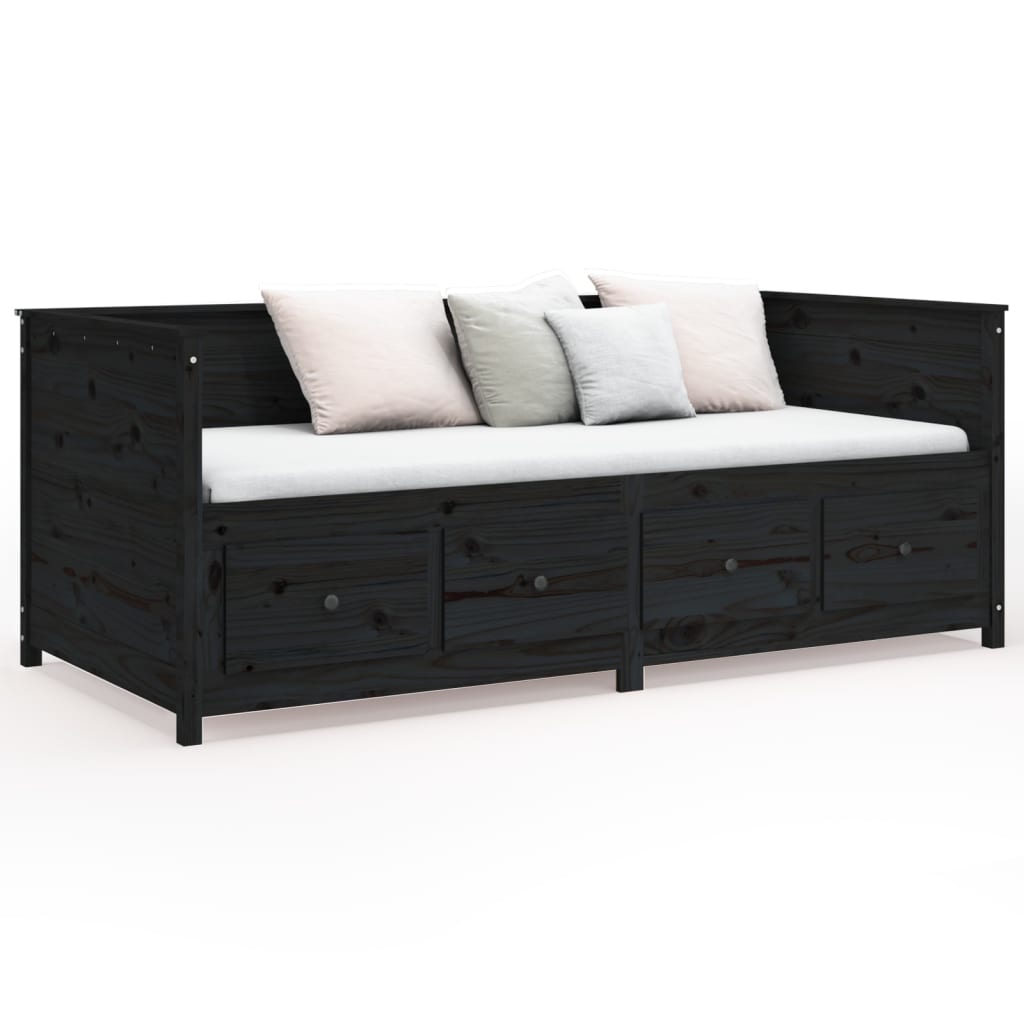 Day Bed without Mattress Black 75x190 cm Small Single Solid Wood Pine - Bargainia.com - 