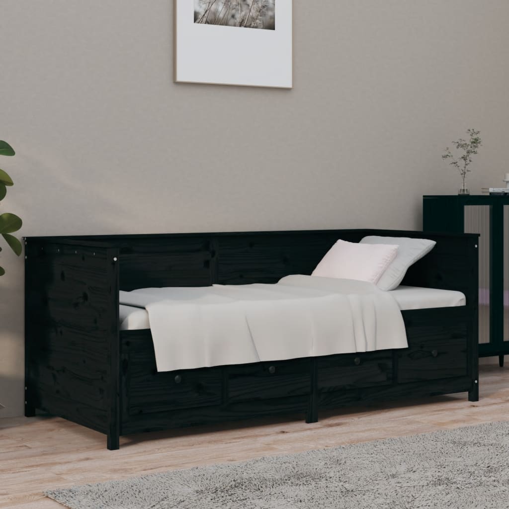 Day Bed without Mattress Black 75x190 cm Small Single Solid Wood Pine - Bargainia.com - 