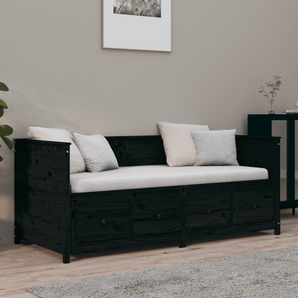 Day Bed without Mattress Black 75x190 cm Small Single Solid Wood Pine - Bargainia.com - 