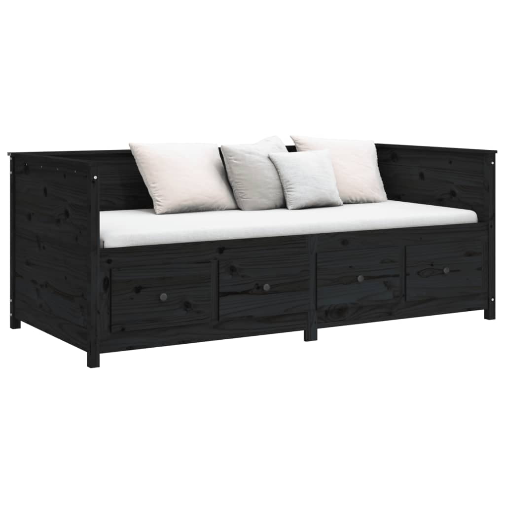 Day Bed without Mattress Black 75x190 cm Small Single Solid Wood Pine - Bargainia.com - 