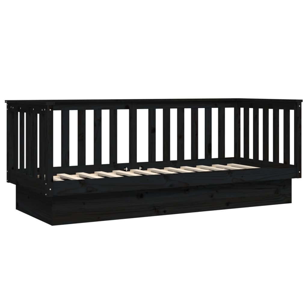 Day Bed without Mattress Black 75x190 cm Small Single Solid Wood Pine - Bargainia.com - 