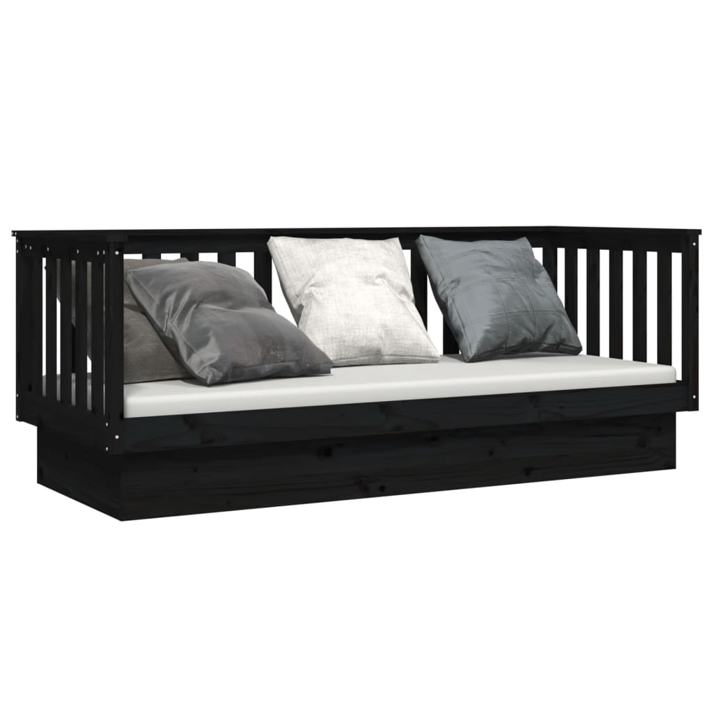 Day Bed without Mattress Black 75x190 cm Small Single Solid Wood Pine - Bargainia.com - 