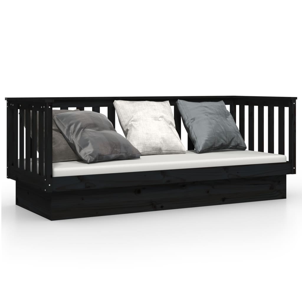 Day Bed without Mattress Black 75x190 cm Small Single Solid Wood Pine - Bargainia.com - 